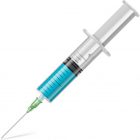 Syringe with blue liquid isolated on white background